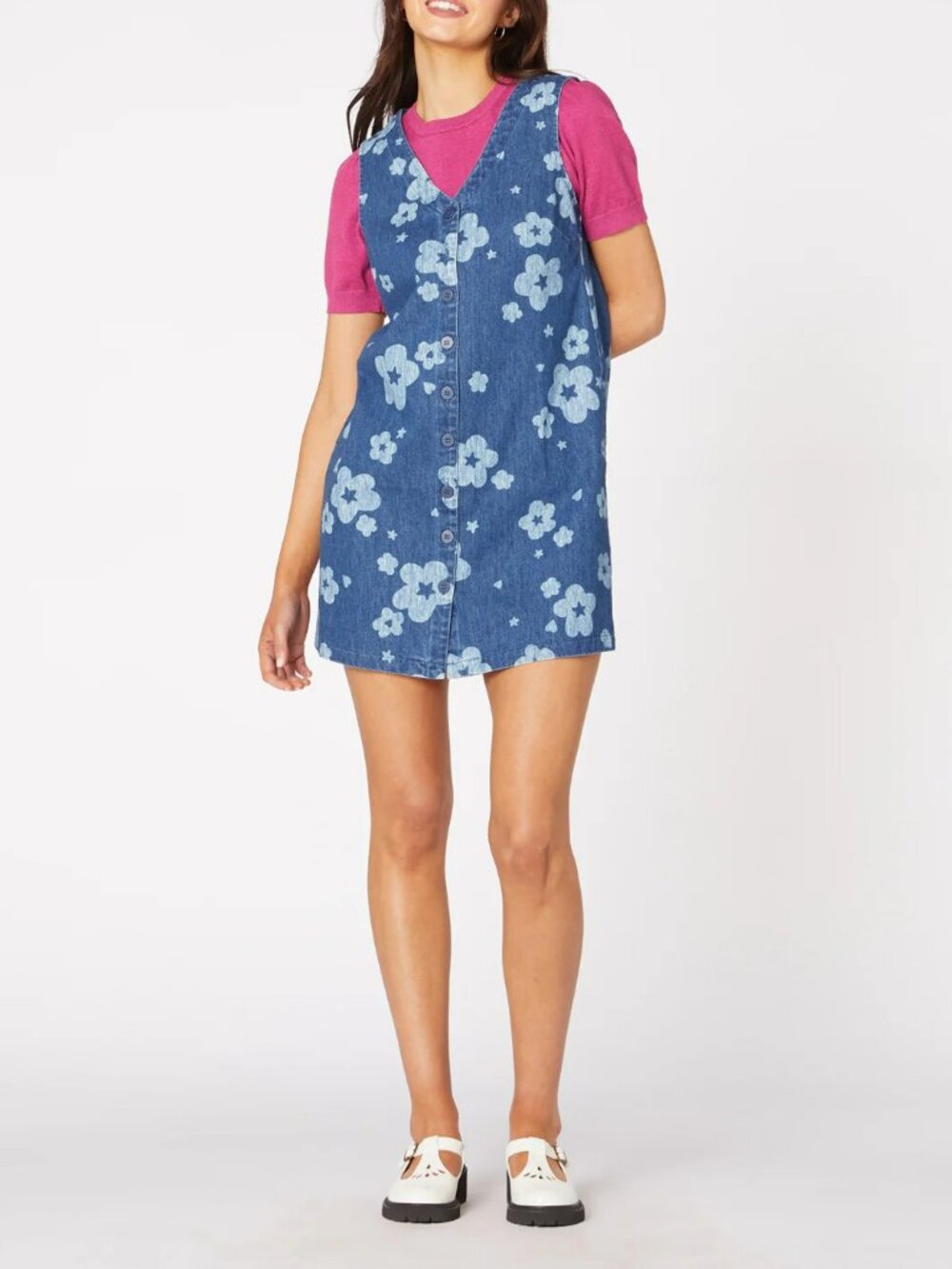 Retro Indigo denim Starry Flower Pinafore Mini Dress - NWOT / AU 18 = US 14 - Picture 2 of 16